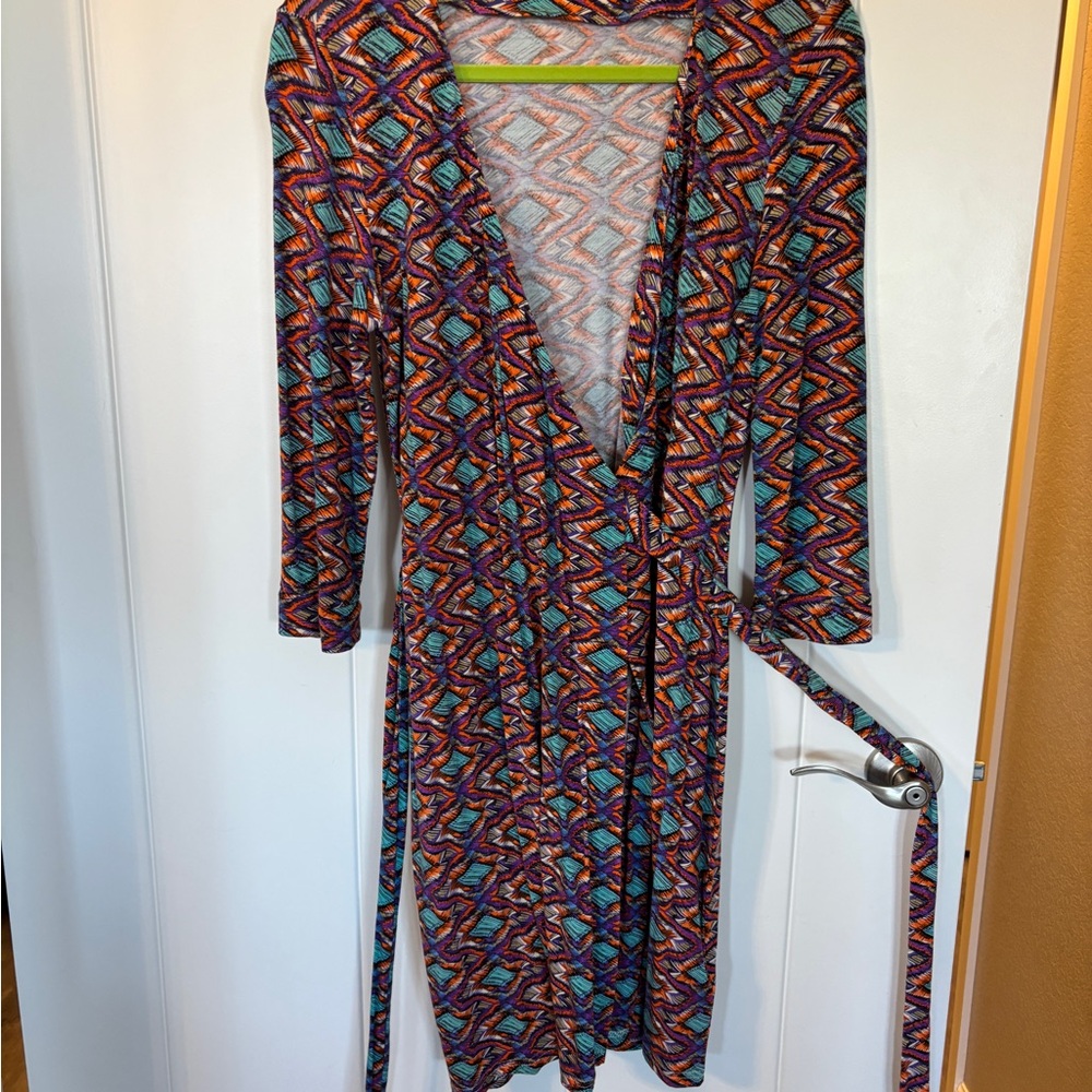 Wrap Dress multicolor stretch material Very soft medium purple blue orange